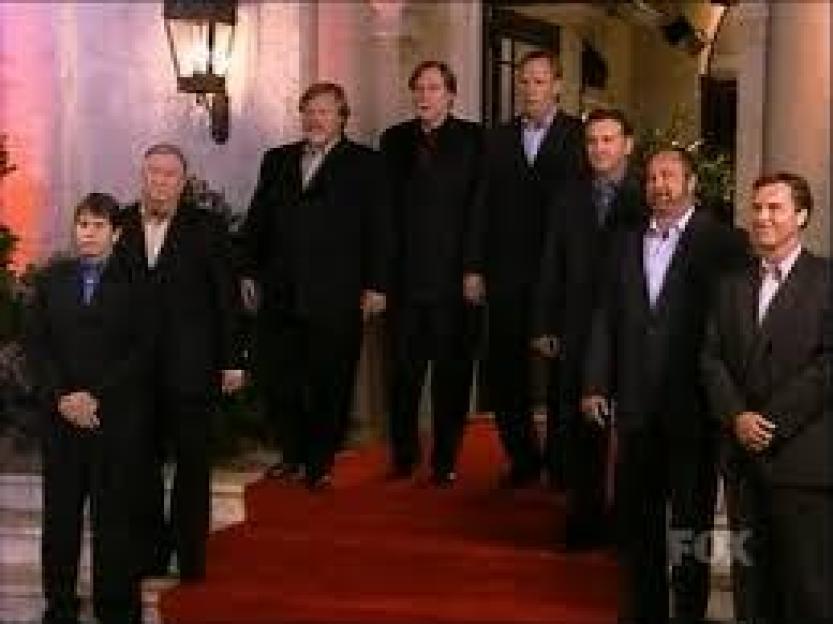 Finola Hughes and T.J. Myers with contestants on the game show "Who's Your Daddy".