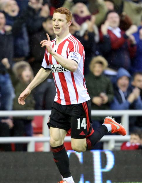 Jack Colback of Sunderland celebrates scoring against West Bromwich Albion.