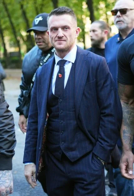Tommy Robinson, also known as Stephen Yaxley-Lennon, standing outside Southwark Crown Court in south London.