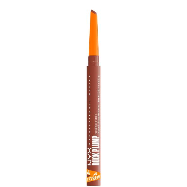 NYX Duck Plump Plumping Lip Liner in a brown shade with an orange tip.