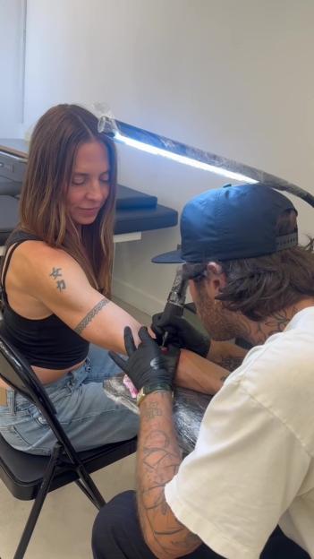 Melanie C getting a new tattoo on her arm.