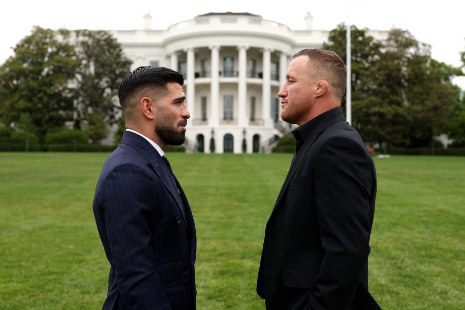 Ilia Topuria and Justin Gaethje face off in front of the White House.