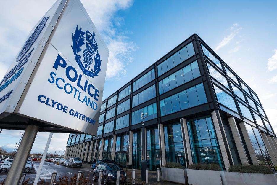 The Police Scotland headquarters building at Clyde Gateway in Glasgow, Scotland.