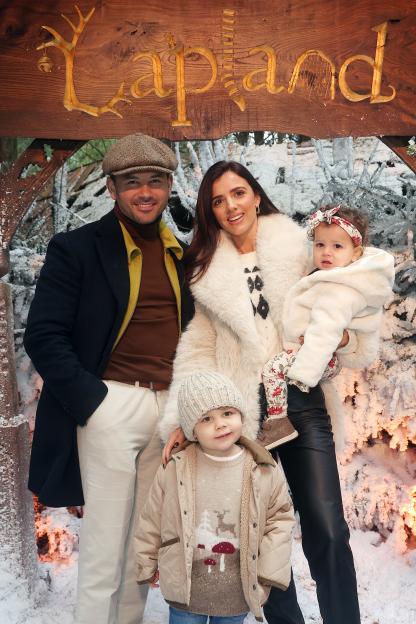 Lucy Mecklenburgh and Ryan Thomas with their children Roman and Lilah Rae at LaplandUK.