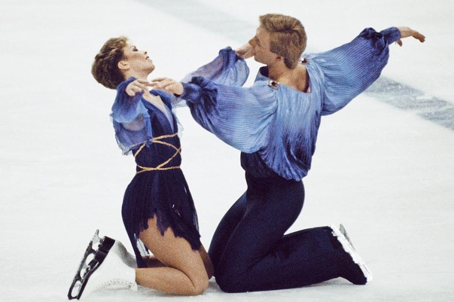 Ice dancers Jayne Torvill and Christopher Dean perform their Bolero routine.