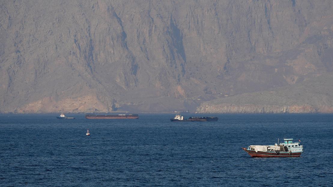 : Tankers and other vessels in the Strait of Hormuz off the coast of Musandam
