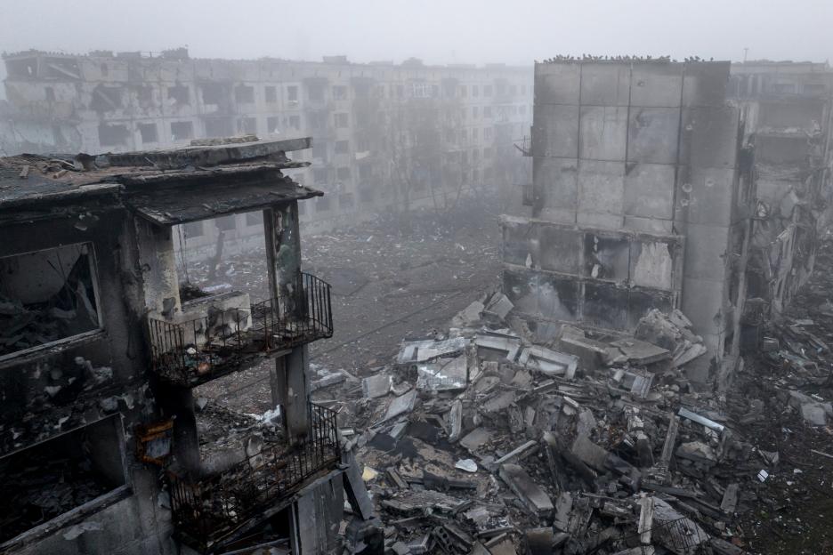 Destroyed residential buildings in the frontline town of Kostyantynivka, Donetsk region.