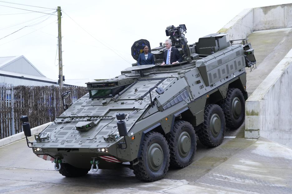 Kemi Badenoch and James Cartlidge in a Boxer tank.