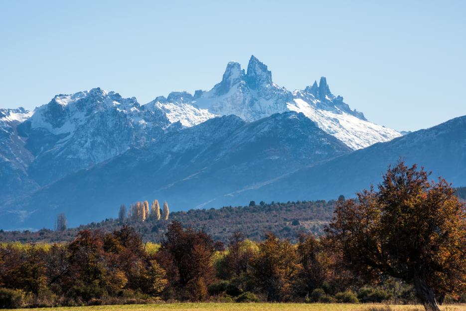 Snow-capped mountains in Los Alerces National Park, Patagonia, Argentina.