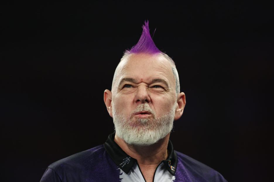 Peter Wright grimacing during the Paddy Power World Darts Championship.