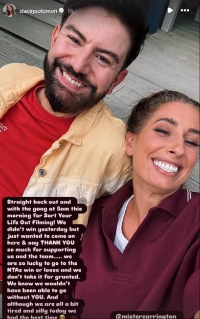 Stacey Solomon with a male colleague filming her BBC show, "Sort Your Life Out".