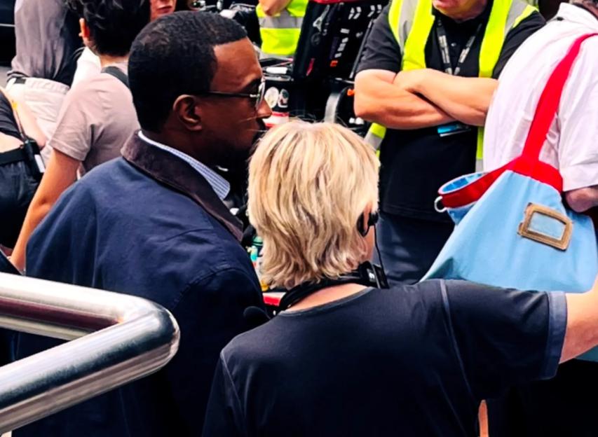 Ashley Walters filming "First Women" outside Pret, London Bridge.