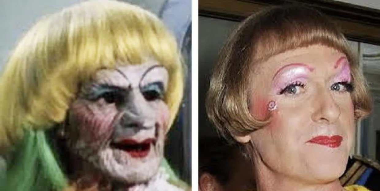 Collage of Cy Star from Terrahawks and Grayson Perry.