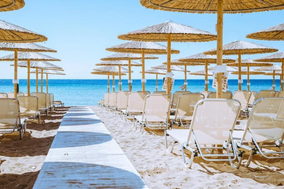Empty beach lounge area