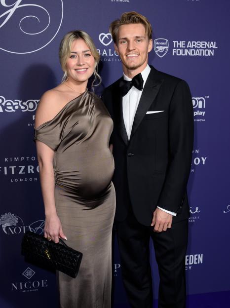 Helene Spilling and Martin Ødegaard smiling at the 2024 Global Gift Gala London.