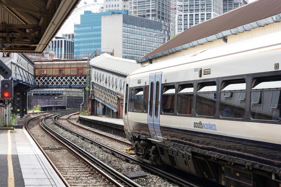 Southeastern train leaving Waterloo East Railway Station.
