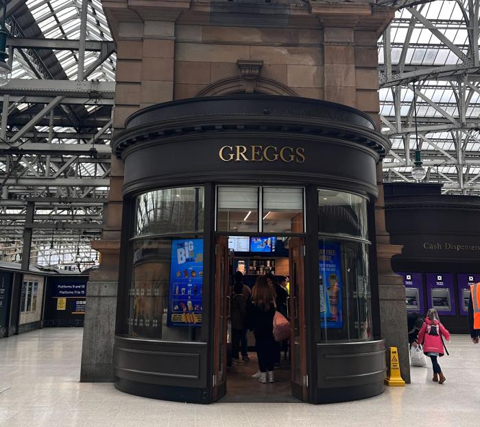 Greggs store located inside Glasgow Central train station.