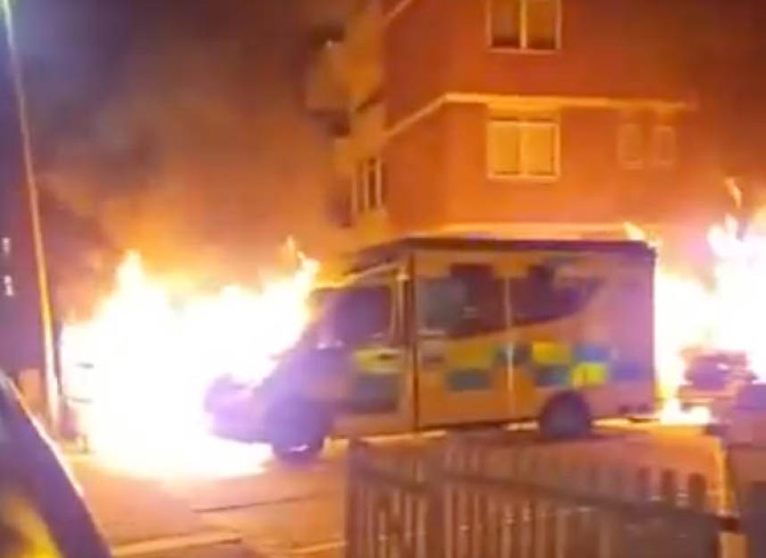 GV is showing cordoned area of crime scene Golders Green Ambulances Set Ablaze in Suspected Antisemitic Attack