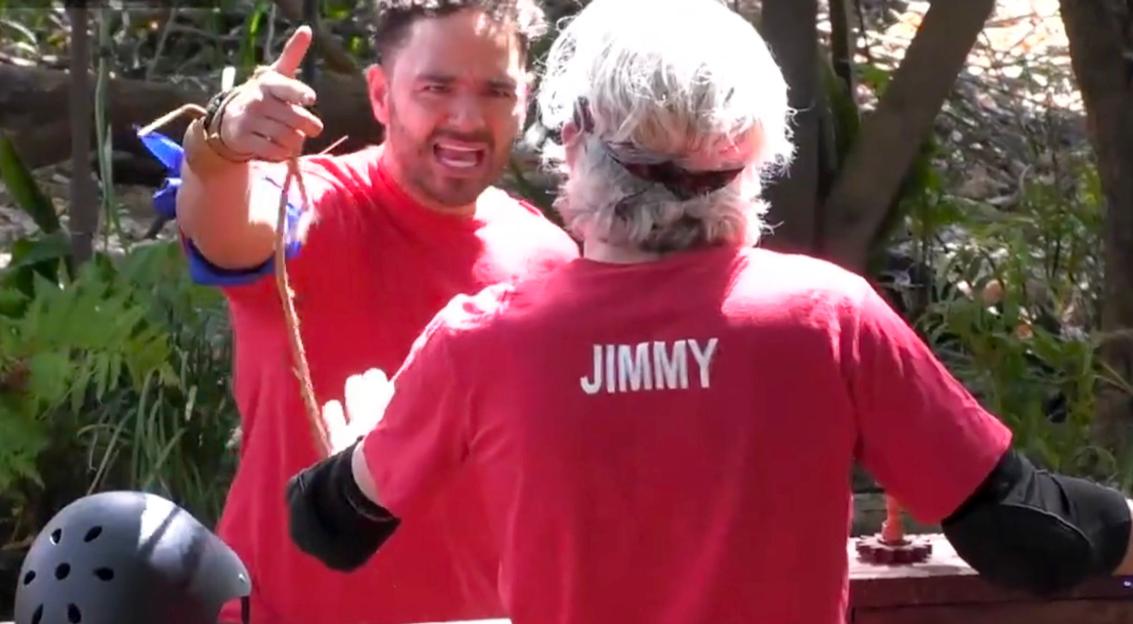 Adam Thomas points at Jimmy Bullard during the "Rancid Run" challenge on "I'm A Celebrity... Get Me Out Of Here! South Africa".