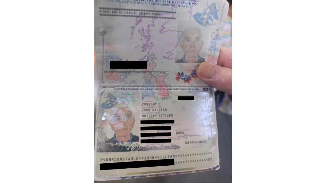 Damaged British passport of John William Constable.