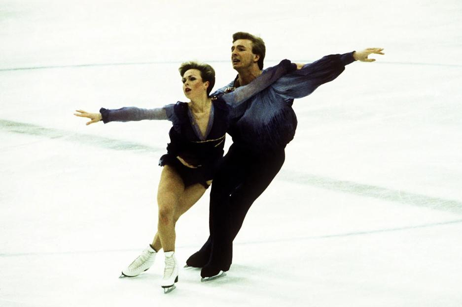 Olympic ice dancers Jayne Torvill and Christopher Dean performing.