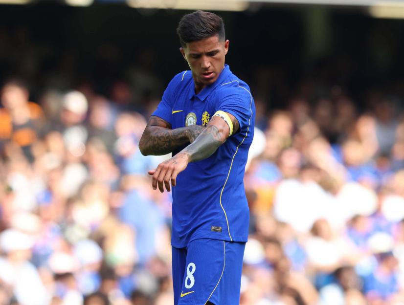 London, UK. 15th Aug, 2026. LONDON, ENGLAND, AUGUST 15: Enzo Fernandez of Chelsea wearing the captains arm band during the Pre Season Friendly match between Chelsea v Real Sociedad at Stamford Bridge Stadium, London on 15 August. (Photo by Alex Ferre