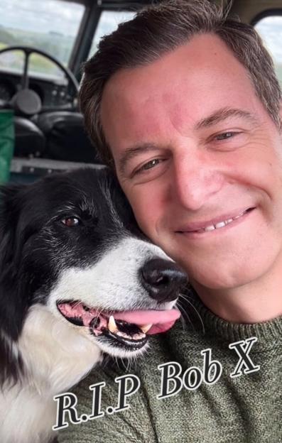 Matt Baker embracing his dog Bob with "R.I.P Bob X" overlayed on the image.
