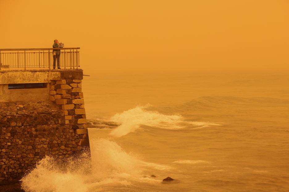 Haze in Crete island caused by sand dust from Sahara