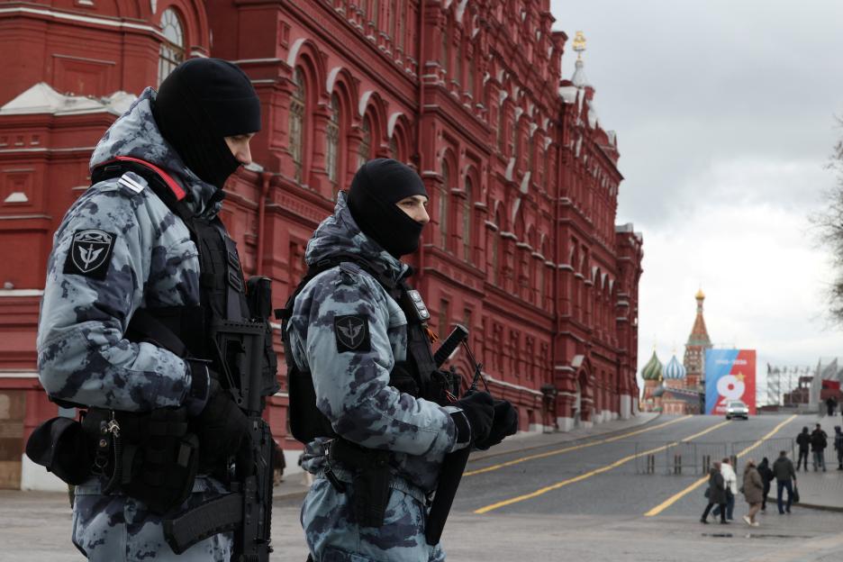 Russian officers patrol area near Red Square in Moscow