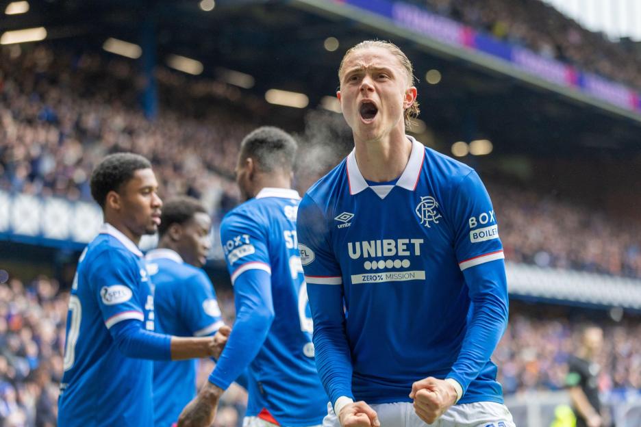 Glasgow, UK. 4th Apr, 2026. Rangers FC played Dundee United FC at Ibrox stadium, Glasgow, Scotland, UK in a William Hill Premiership game. The final score was Rangers 4 - 2 Dundee United. Credit: Findlay/Alamy Live News
