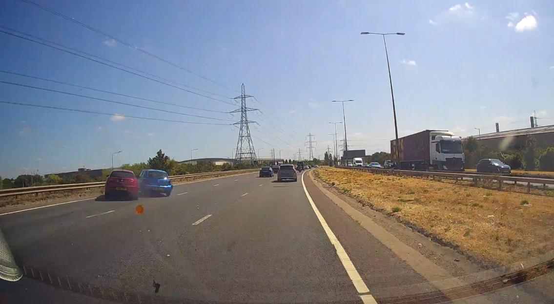 Car rolls onto roof after two vehicles collide on A13 - leaving three hospitalised