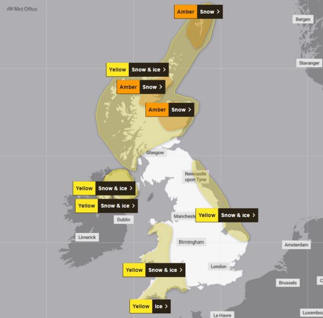 Multiple cold weather alerts active