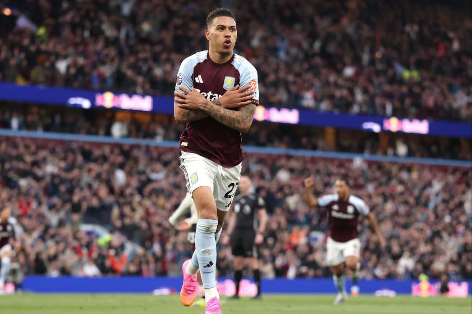 Morgan Rogers of Aston Villa celebrates scoring his team's first goal.