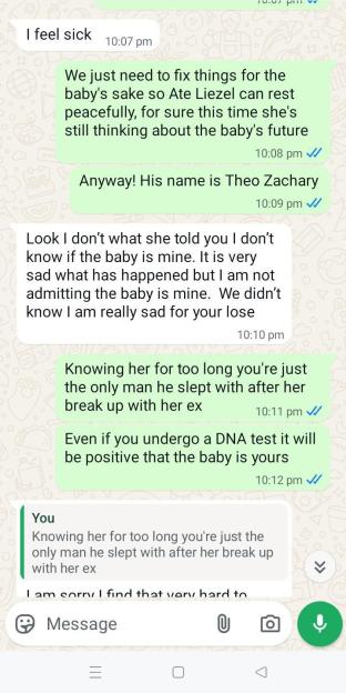 Screengrabs of a conversation involving baby Theo and his dad discussing the baby's paternity.