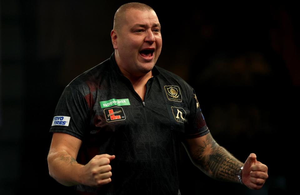 Boris Krcmar celebrates winning his Round 1 match at the 2023/24 Paddy Power World Darts Championship.