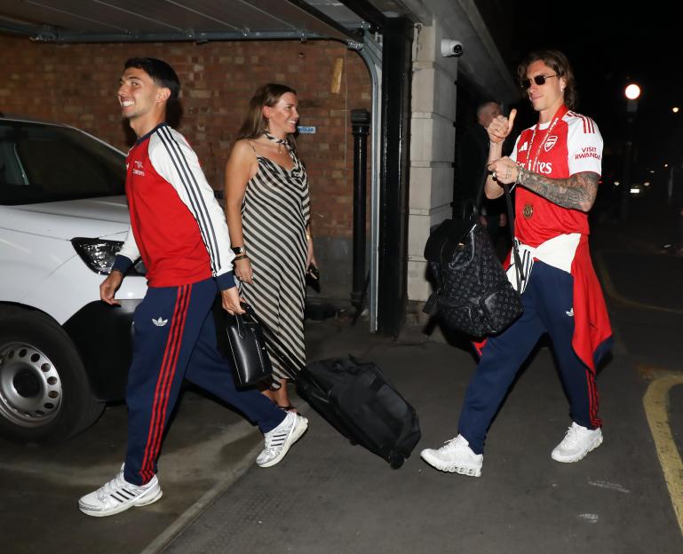PHOTO EXCLUSIVE ALL ROUND..£200 MIN FEE FOR THE SET..THE PLAYERS OF THE WINNERS OF THE 2025/26 PREMIER LEAGUE ARSENAL FOOTBALL CLUB ARE SEEN LETTING THEIR HAIR DOWN AFTER BEING PRESENTED WITH THE TROPHY AND MEDALS..THEY WERE SEEN PARTYING UNTIL THE