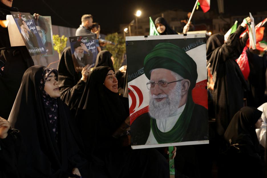 Iranians prepare for a farewell ceremony for late Supreme Leader Ayatollah Ali Khamenei, in Tehran