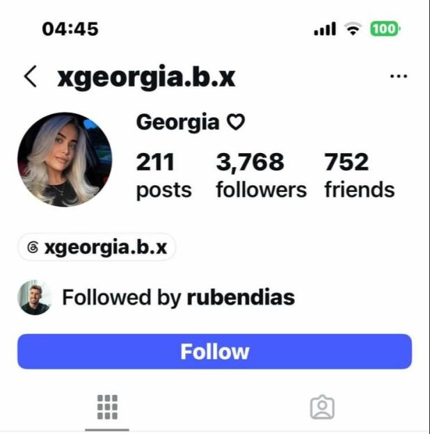 An Instagram profile page for "xgeorgia.b.x" with a private account, indicating that users must follow each other to be friends and see content.