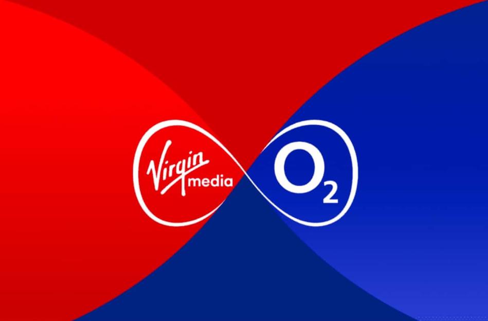 Illustration of the Virgin Media and O2 logos merging.