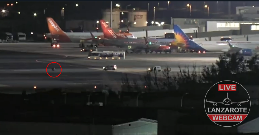 A runaway Ryanair plane tire sparks chaos at Lanzarote airport.
