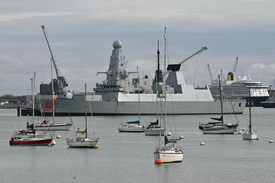 HMS Dragon, a Royal Navy Type 45 Daring-class air-defence destroyer warship, moored at HMNB Portsmouth.