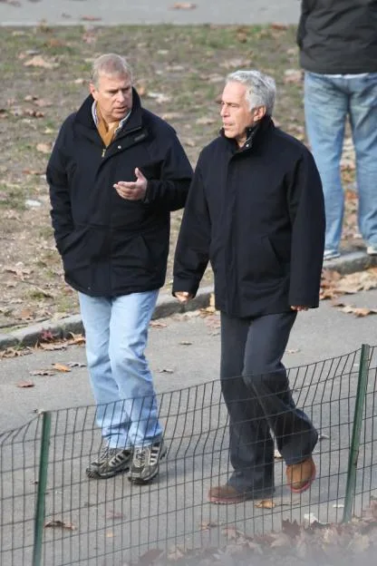 Prince Andrew and Jeffrey Epstein walking together in New York's Central Park.