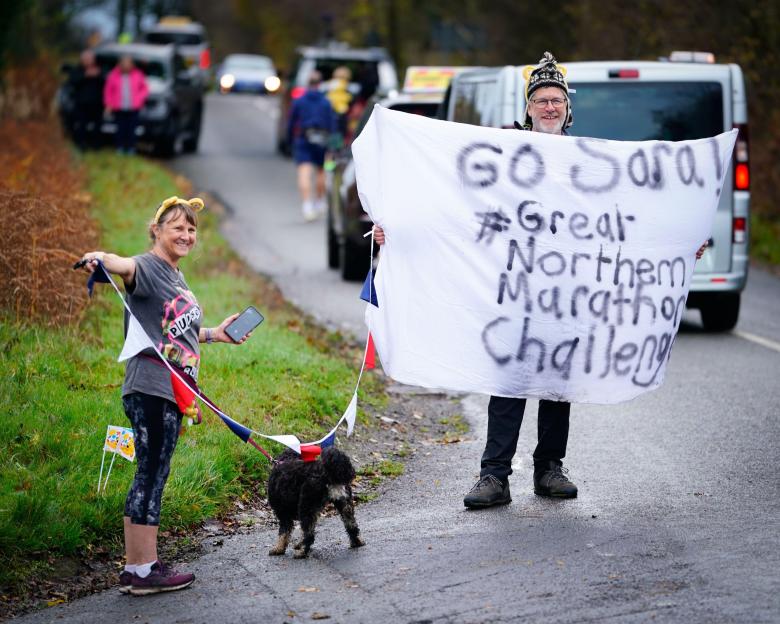 Sara Cox running through Hamsterley, County Durham