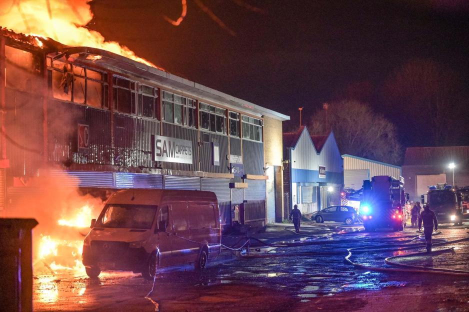 Seeleys Road, Birmingham 7th January 2026 - At least 10 fire crews are in attendance at Seeleys Road, Greet, Birmingham where a massive fire has engulfed a carpet warehouse. Explosions could be heard as the fire spread to additional areas of the building.