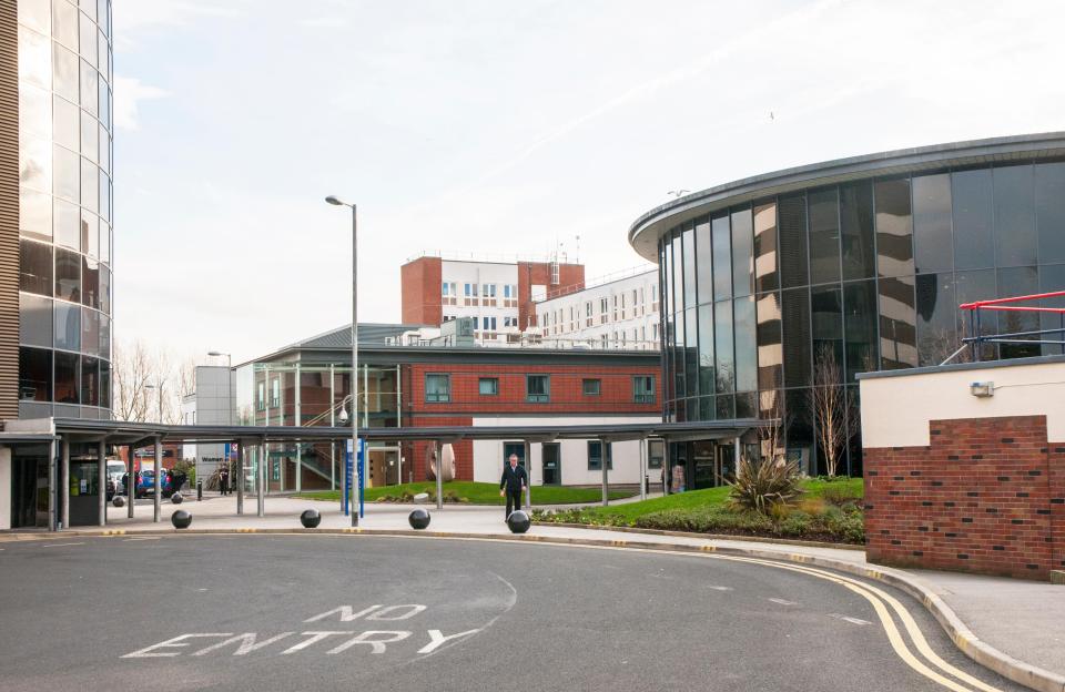 Blackpool Victoria Hospital main entrance and covered walkway multi storey car parkl .