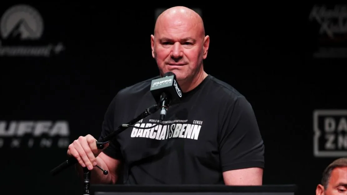 Zuffa Boxing founder and promoter Dana White speaks to the media at a press conference in Las Vegas.