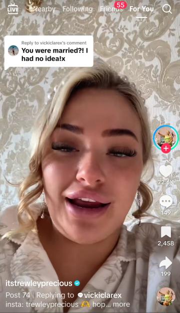 A woman on TikTok replies to a comment asking if she was married.