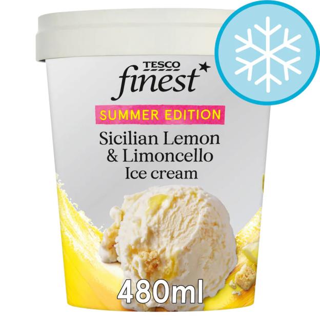 Tesco Finest Sicilian Lemon and Limoncello Ice Cream tub.