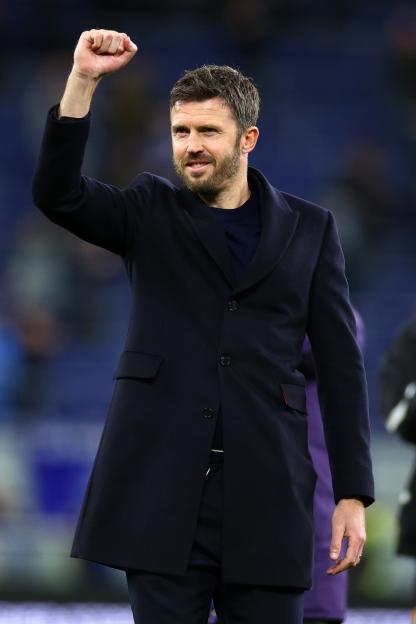 Manchester United manager Michael Carrick celebrating at full-time.