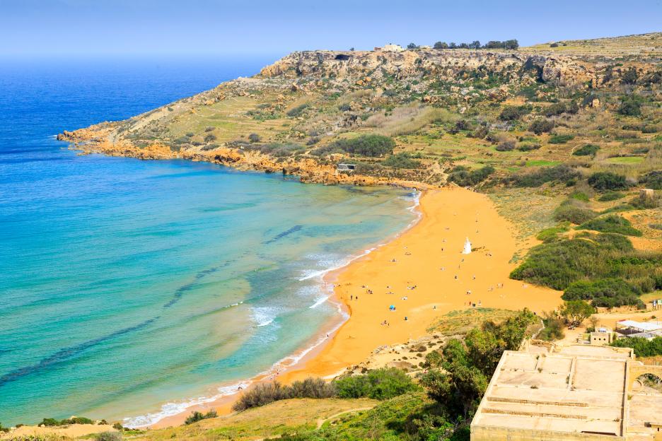 Ramla Bay Beach, Gozo, Malta, seen from above.